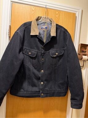Mustang Stormrider Black Denim Jacket with Tan Corduroy Collar